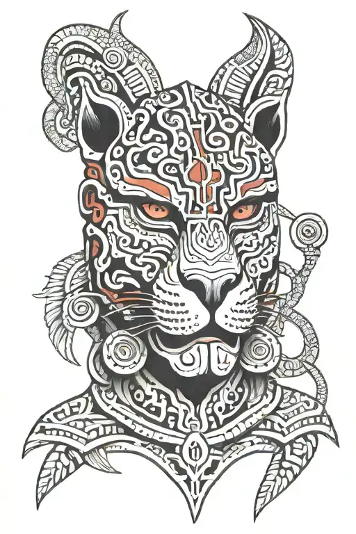 Mayan Jaguar Warrior Mask Red Line In The Eyes Obscured View