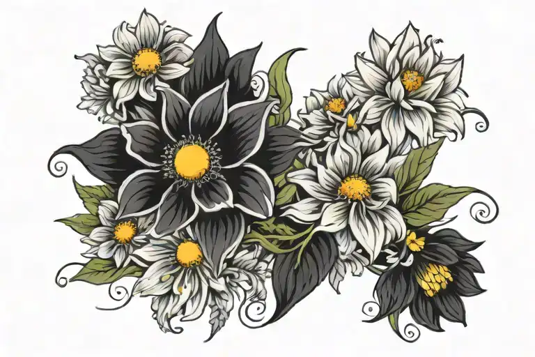 Daisy Sweet Pea Daffodil Marigold Chrysanthemum Black And White