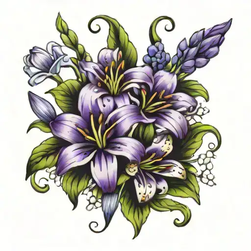 Lily Of The Callie Flower And A Violet Flower Bouquet