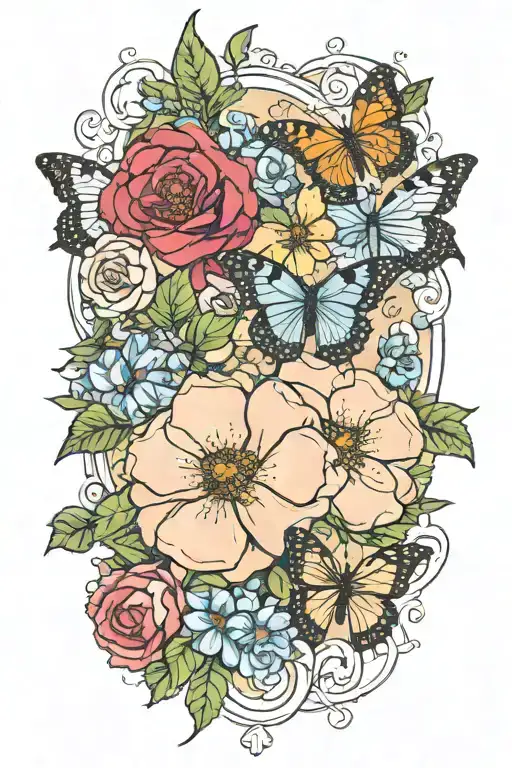 Wild Prairie Roses With Butterflies Surrounding