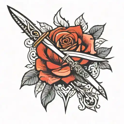 Red Rose With Sword