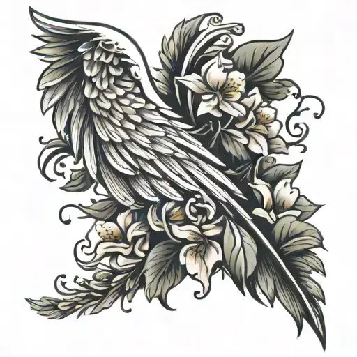 Left Angel Wing Of Flowers