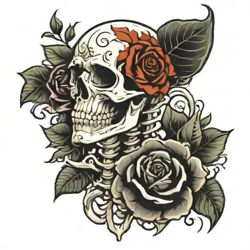 Skeleton And Black Roses