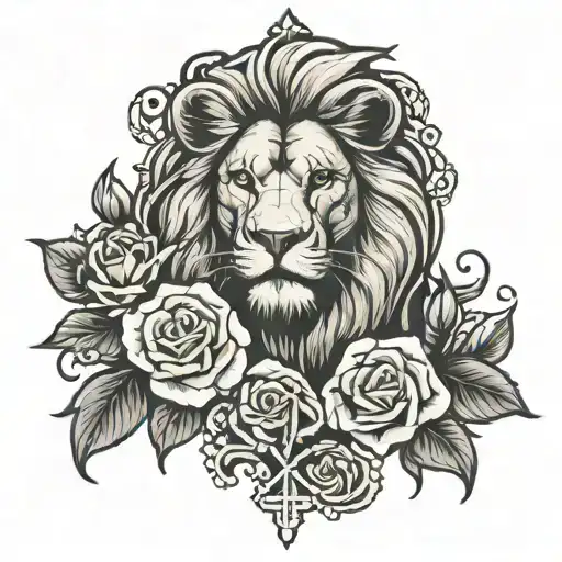 Lion With A Cross And Roses