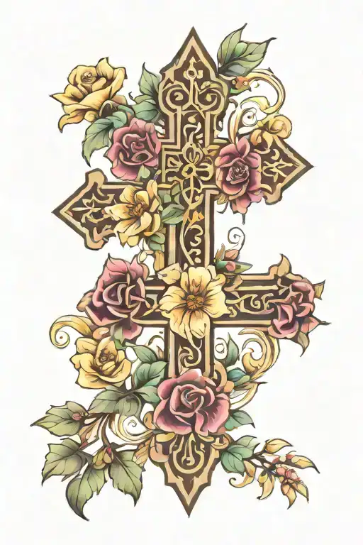 Christian Cross With Flowers