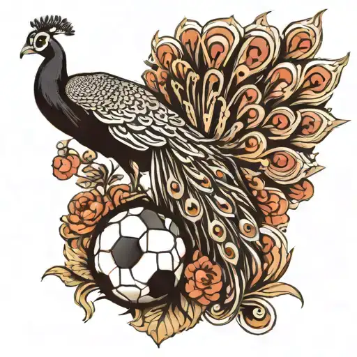 A Black And White Peacock With A Football