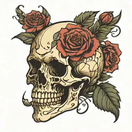 Broken Skull With Roses Surrounding