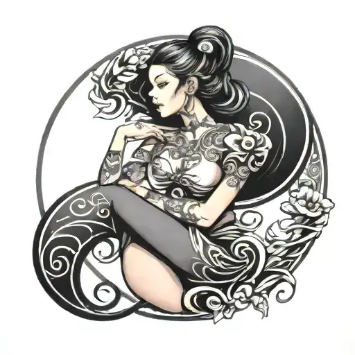 Ying Yang Symbol Woman Posing