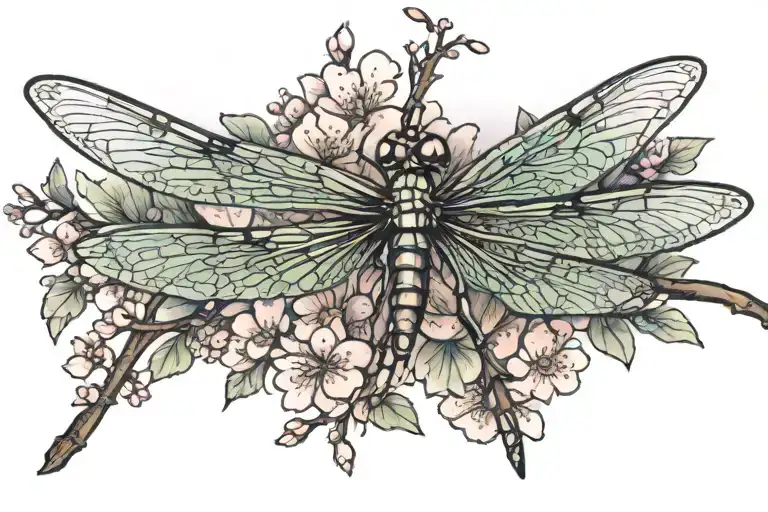Dragonfly And Cherry Blossom