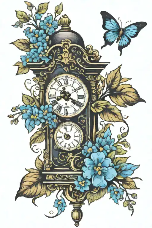 Forget Me Not Flowers Surrounding A Grandfather Clock