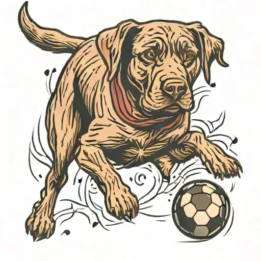 Chocolate Lab Dog Playing Soccer Ball