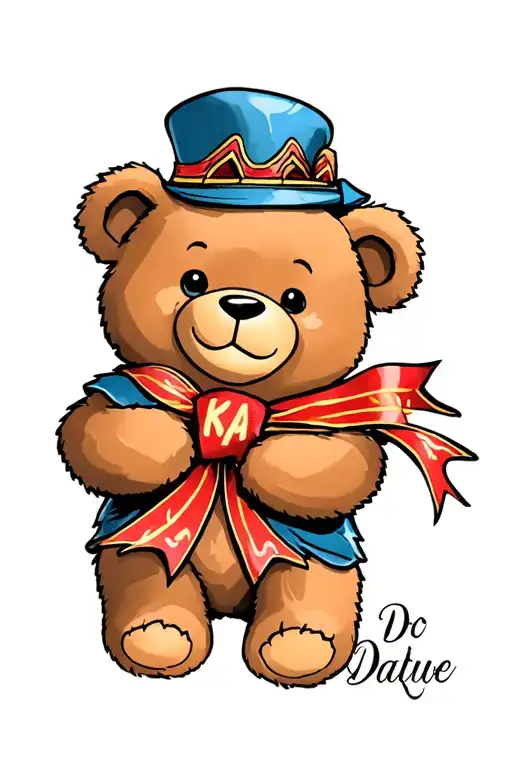 Cheeky Teddy Bear Sitting Holding Name Ribbon
