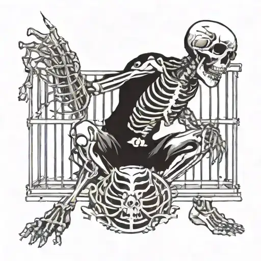 Man On Knees In Cage Screaming And Burning Skeleton Suffering