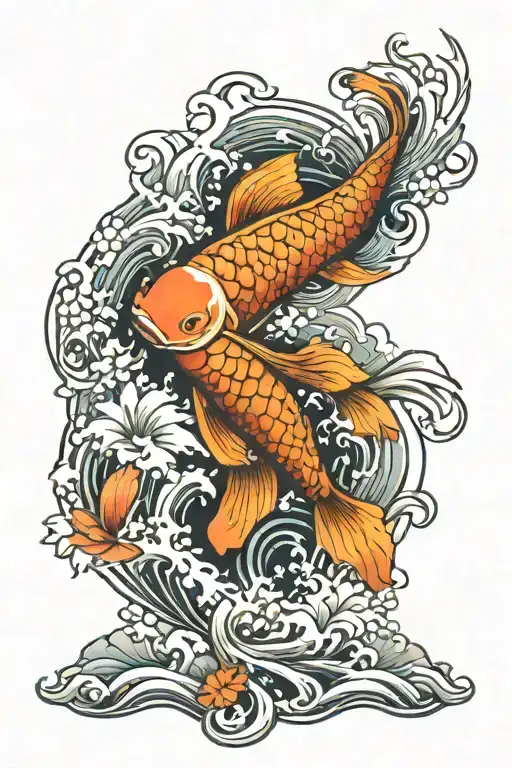 Koi Fish And Ocean Scene Tattoo Design