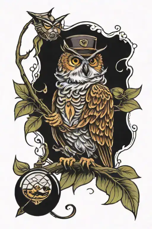 Happy Owl With Fishing Scene