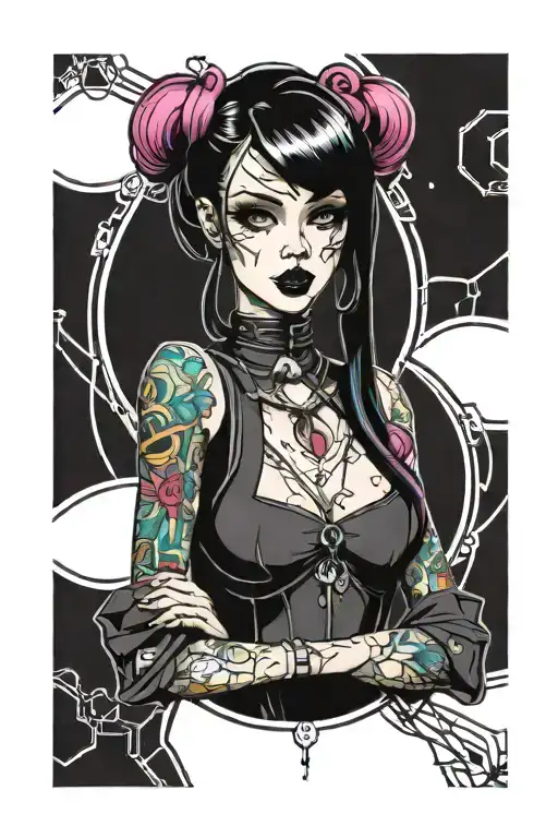 Full Colour Gothic Emo Cyberpunk Futuristic Pinup Girl