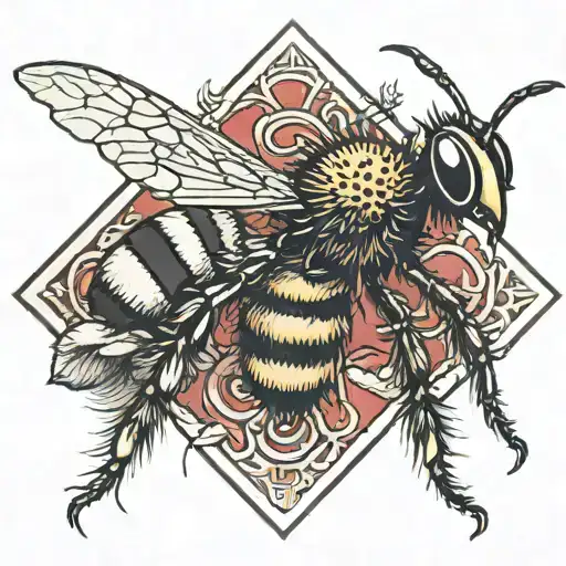 A Bee With A Rhombus Using Only Black And Red