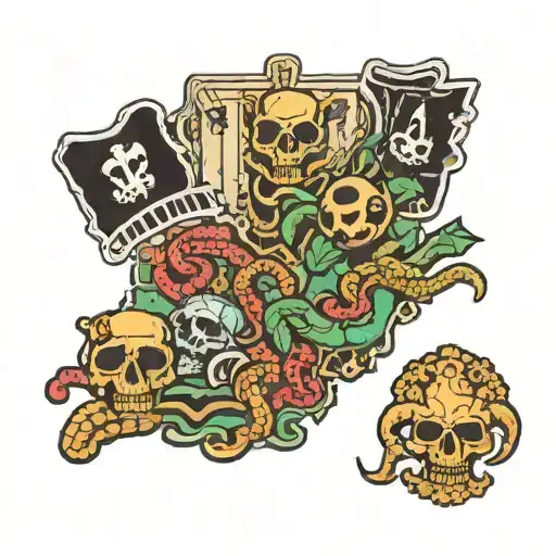 Louisiana Map Outline Dice Rolling Bullets Skulls Moneybag Snake