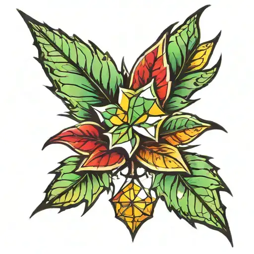 Diamond Weed Leaf With Red Green And Yellow