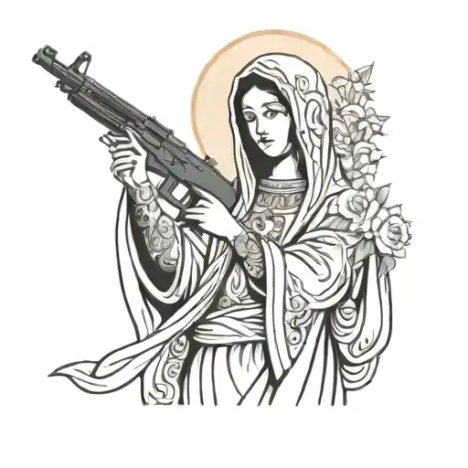 Virgen Mary With No Face Holding A Ak47