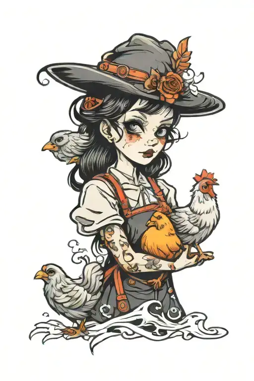 Spooky Cute Girl With Chickens