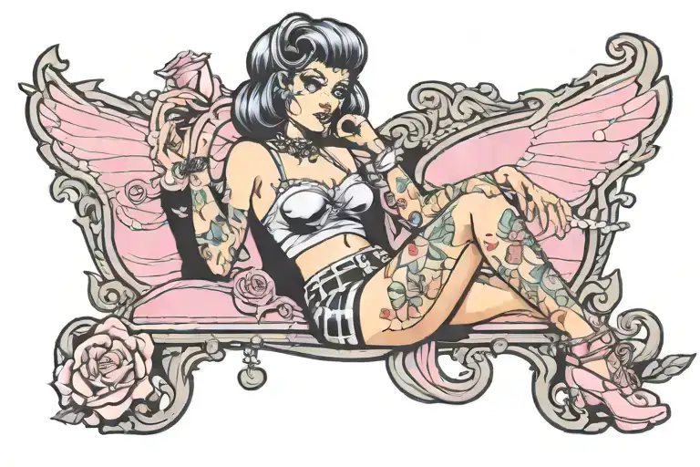 Pastel Goth Pin Up Girl Sitting