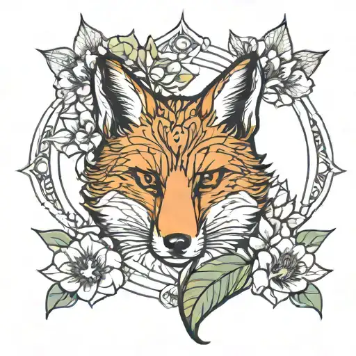 Fox With Lotus Flowers