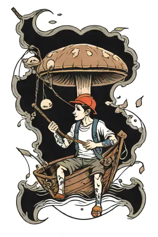 Boy Mushroom Fishing Boat