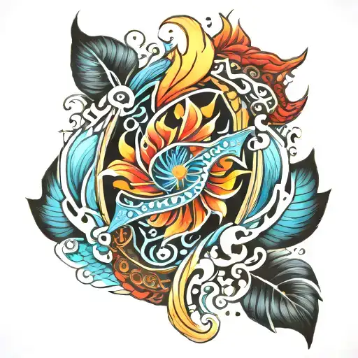 Polynesian Sleeve Fire And Water