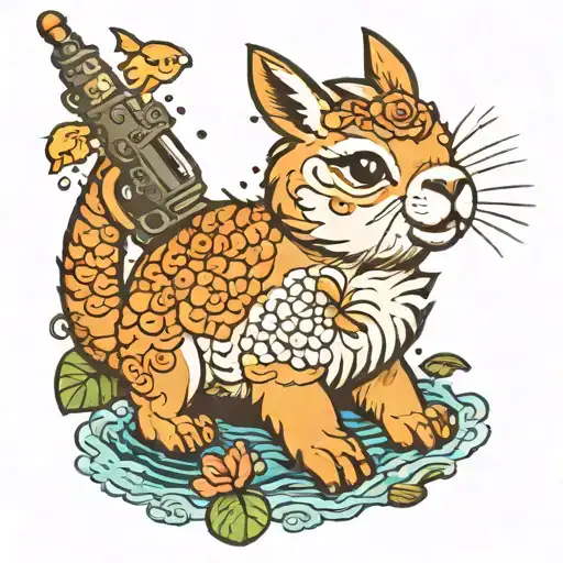 Alpaca With A Rocket Launcher Shooting Koi Fish