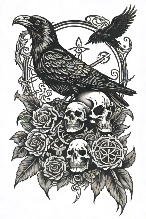 Death With Raven And Norse Runes