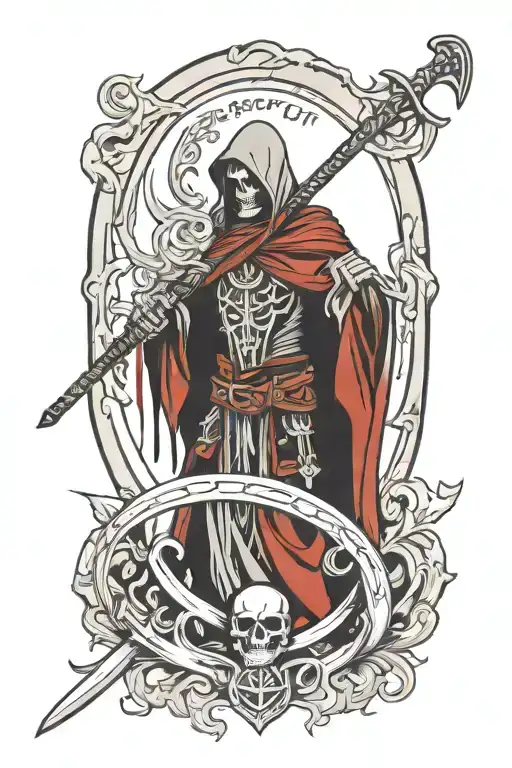 Death With Scythe With Raven And Norse Runes Engraved