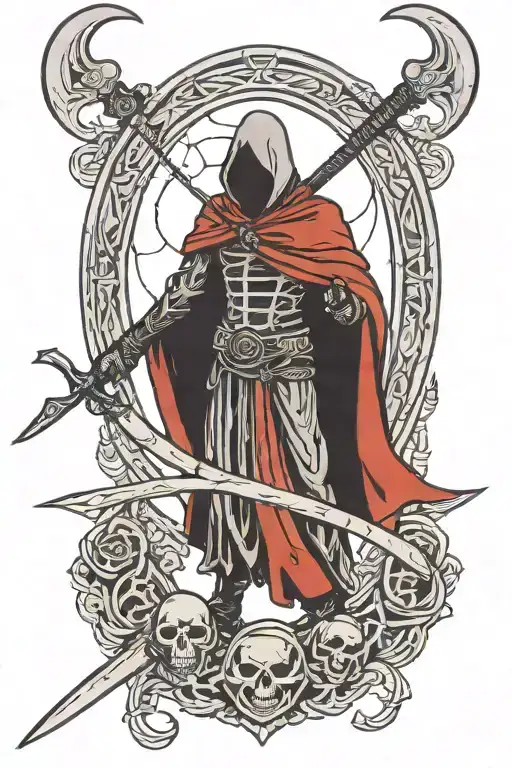 Death With Scythe With Raven And Norse Runes Engraved