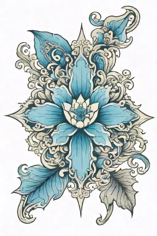 Cross With Blue Lotus Flower In The Center Representing