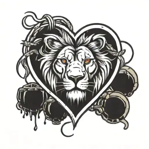 Lion Face On Top And Grenade Human Heart On The Bottom
