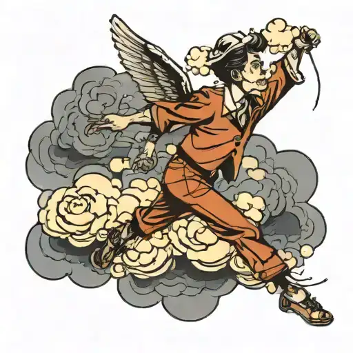 A Flying Man With A Cloud Head
