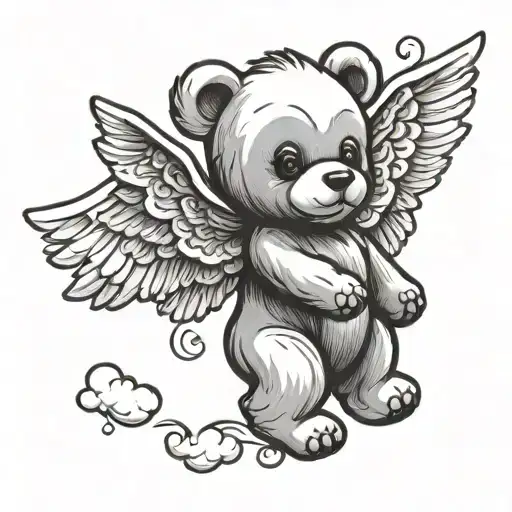 Teddy Bear With Angel Wings Flying Towards The Sky