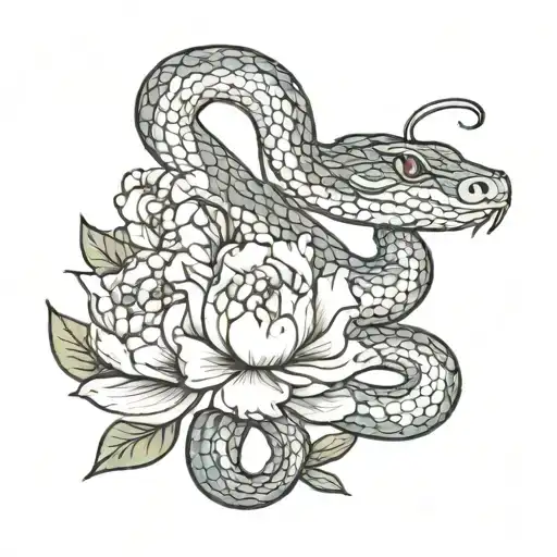 Snake With Peonies