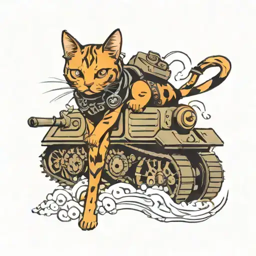 Black Lady Cat With On War Tank