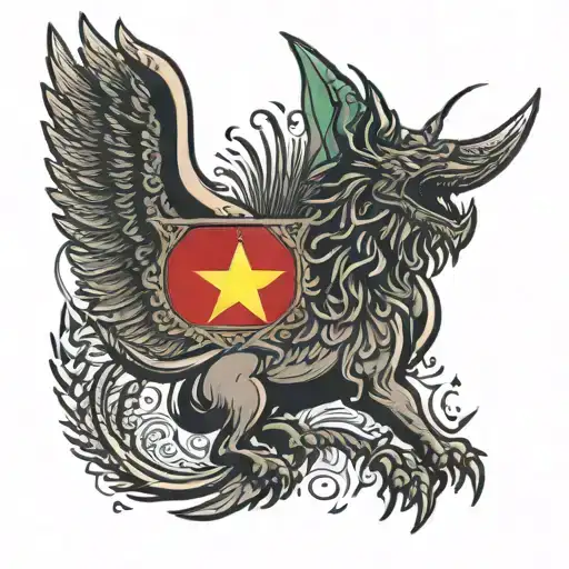 Myanmar National Flag And The Guardian's Wing Attached