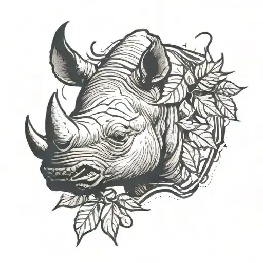 Black Rhino Head With Red Maple Leafs Surrounding It