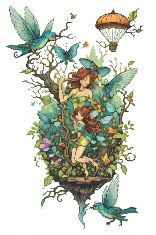 Enchanted Forest Scene Featuring Fairies Flying
