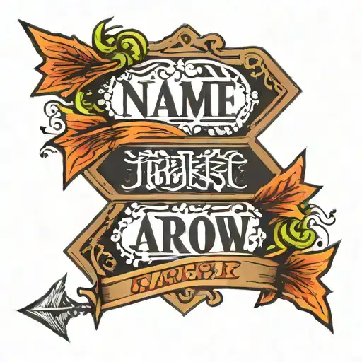 Name Written Arrow Design Featuring Characters Peeking