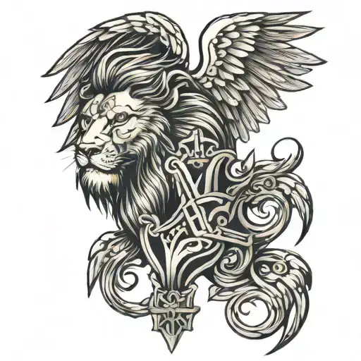 Lion With Holycross And Wings On Neck