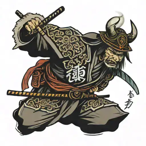 Samurai In Lettering With Letters Muhv