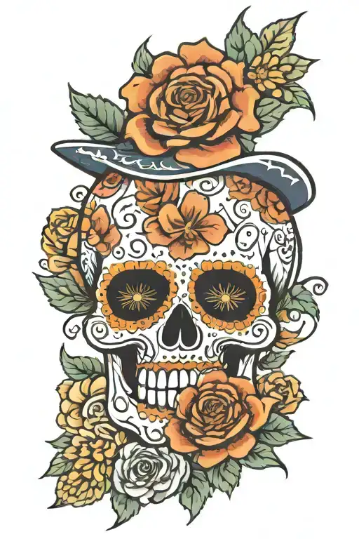 Sugar Skull Dallas Cowboys Feminine Surrounded By Dahlias