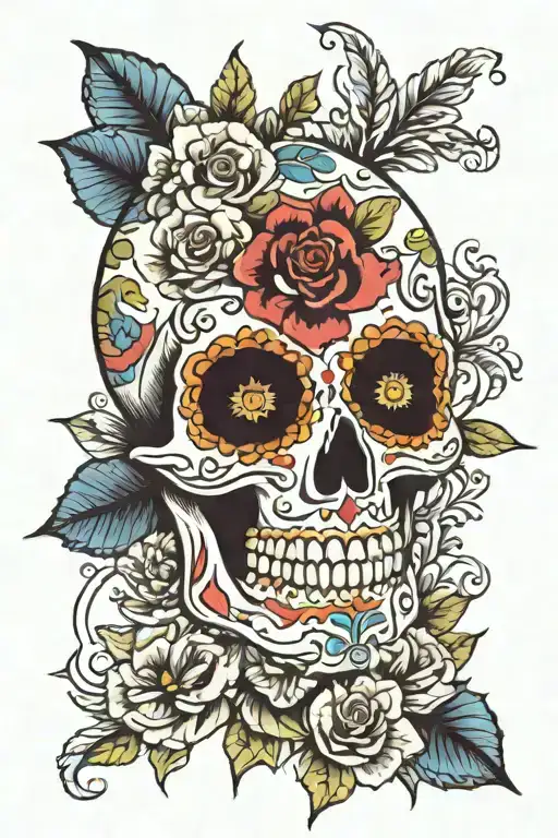 Sugar Skull Feminine Surrounded By Vibrant Flowers