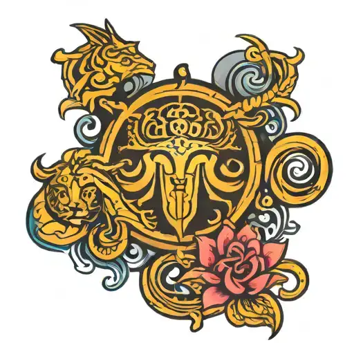 Tribal Leo And Libra Symbol Intertwined