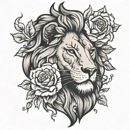 Lion With Roses