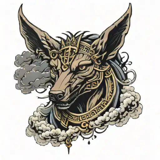 Anubis Surrounded By Black Clouds Surrounding